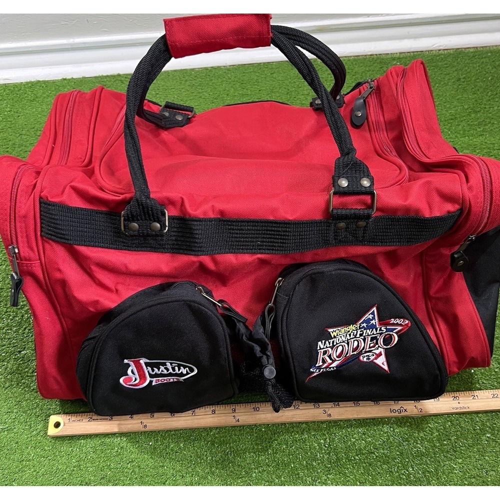 Vintage Justin Boot Bag National Finals Rodeo 2002 Vegas Wrangler Cowboy Duffle